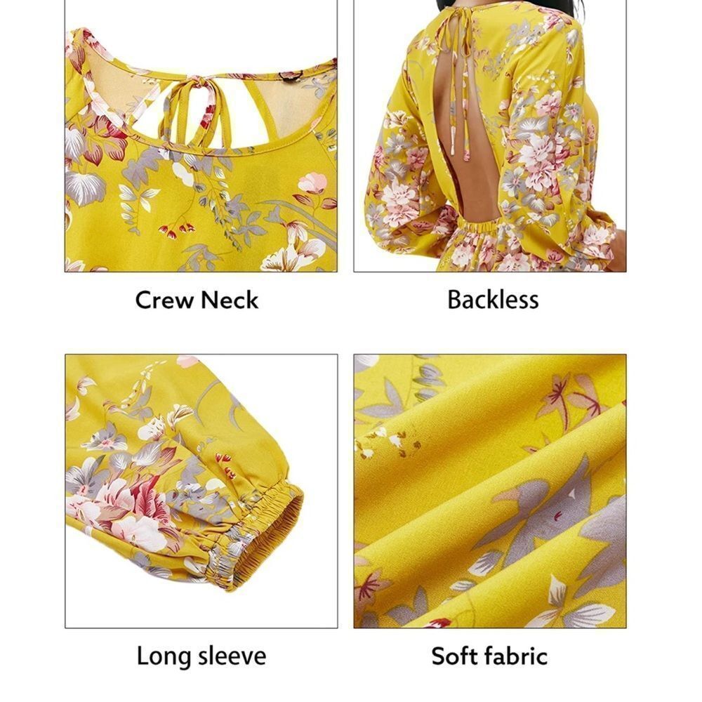 OUGES Women Boho Floral Print Long Puff Sleeve Ba… - image 4